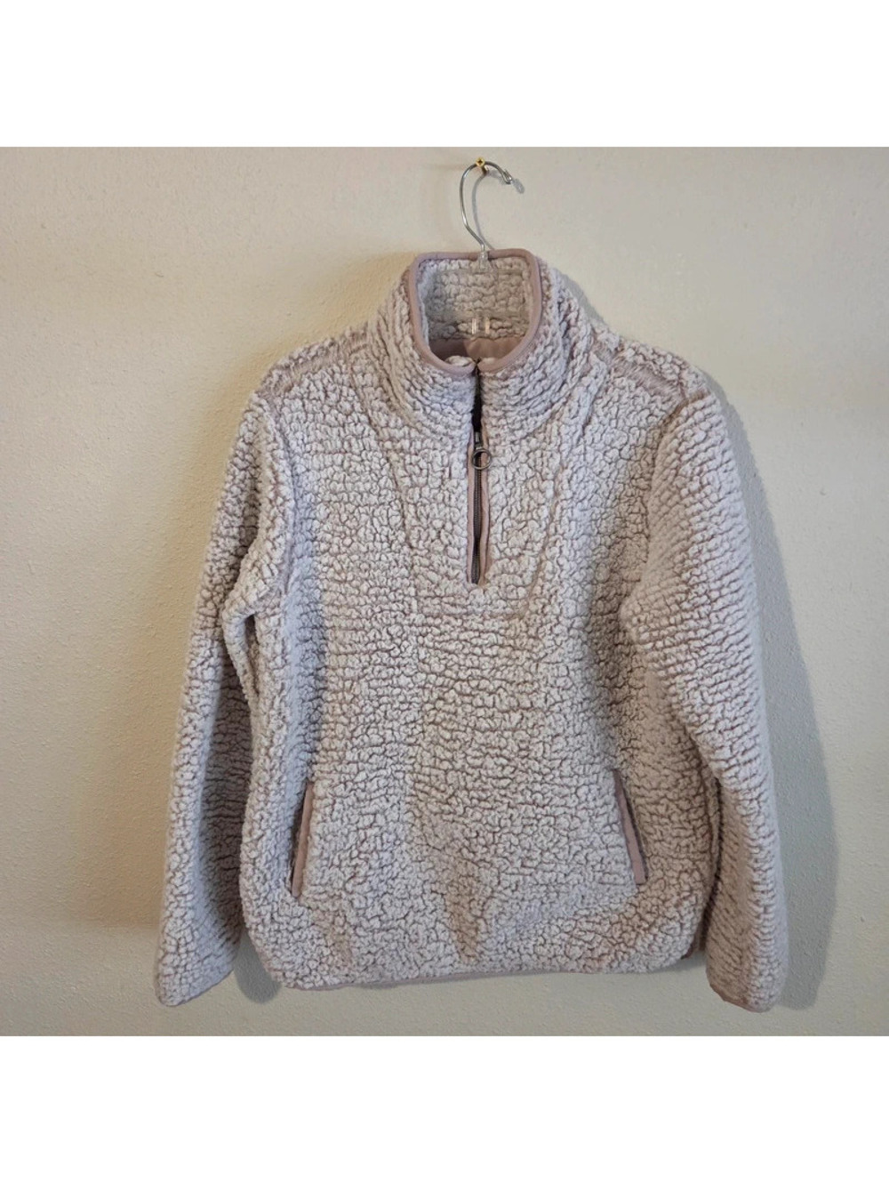 Thread & supply cozy beige sherpa fleece quarter-zip pullover